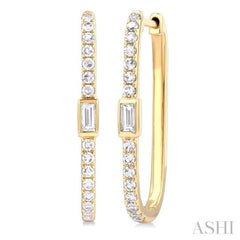3/8 Ctw Rectangular Shape Baguette and Round Cut Diamond Fashion Hoop Earrings in 14K Yellow Gold