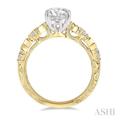 1/2 Ctw Circular Shape Scatter Baguette and Round Cut Diamond Semi-Mount Engagement Ring in 14K Yellow and White Gold