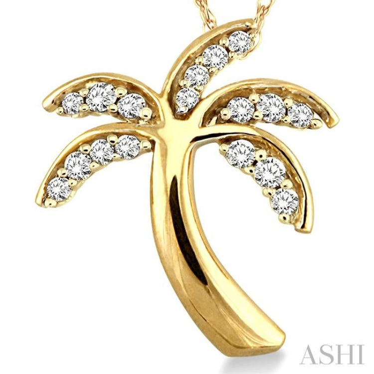 1/10 Ctw Palm Tree Single Cut Diamond Pendant in 10K Yellow Gold with Chain