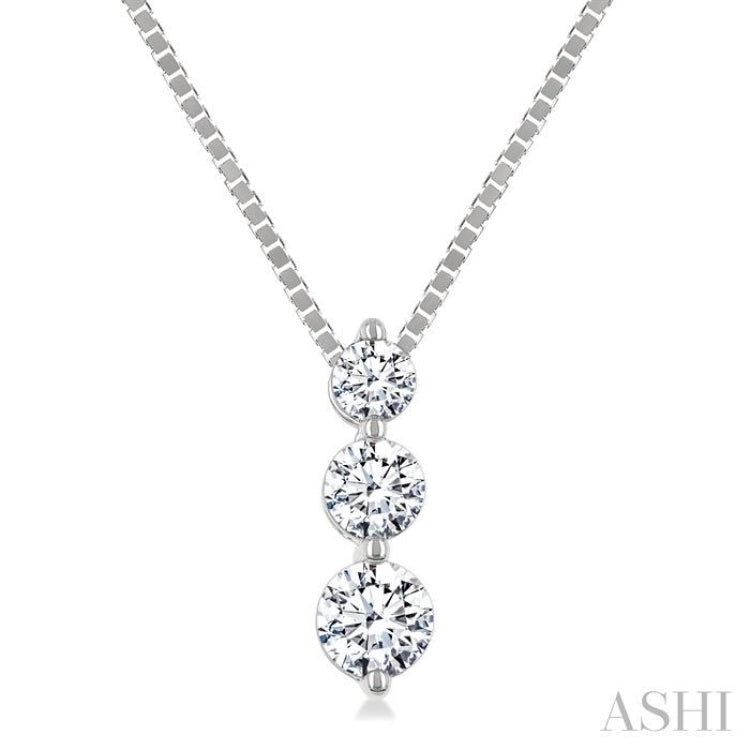 1/3 Ctw Round Cut Diamond Three-Stone Snowman Pendant With Chain in 14K White Gold