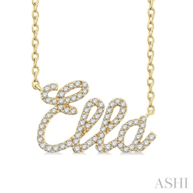 1/5 Ctw 'Ella' Script Name Round Cut Diamond Necklace in 10K Yellow Gold