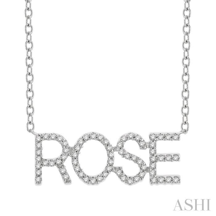 1/6 Ctw 'ROSE' Block Name Round Cut Diamond Necklace in 10K White Gold