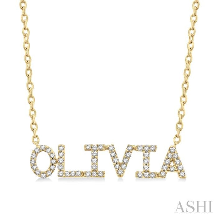 1/5 Ctw 'OLIVIA' Block Name Round Cut Diamond Necklace in 10K Yellow Gold