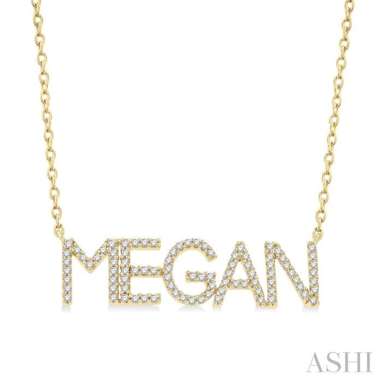 1/5 Ctw 'MEGAN' Block Name Round Cut Diamond Necklace in 10K Yellow Gold