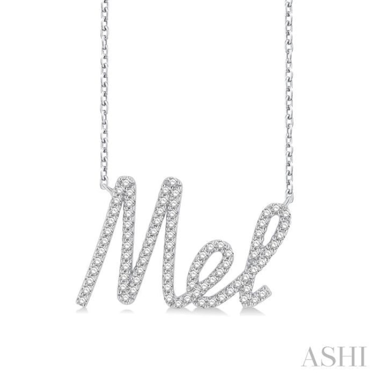 1/6 Ctw 'Mel' Script Name Round Cut Diamond Necklace in 10K White Gold