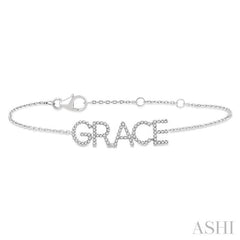 1/5 Ctw 'GRACE' Block Name Round Cut Diamond Bracelet in 10K White Gold