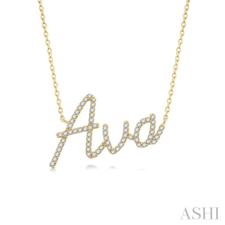 1/8 Ctw 'Ava' Script Name Round Cut Diamond Necklace in 10K Yellow Gold