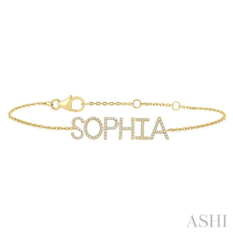 1/5 Ctw 'SOPHIA' Block Name Single Cut Diamond Bracelet in 10K Yellow Gold