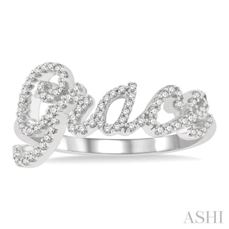 1/4 Ctw 'GRACE' Script Name Single Cut Diamond Ring in 10K White Gold