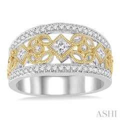 5/8 Ctw Round and Princess Cut Diamond Wide Band in 14K White and Yellow Gold