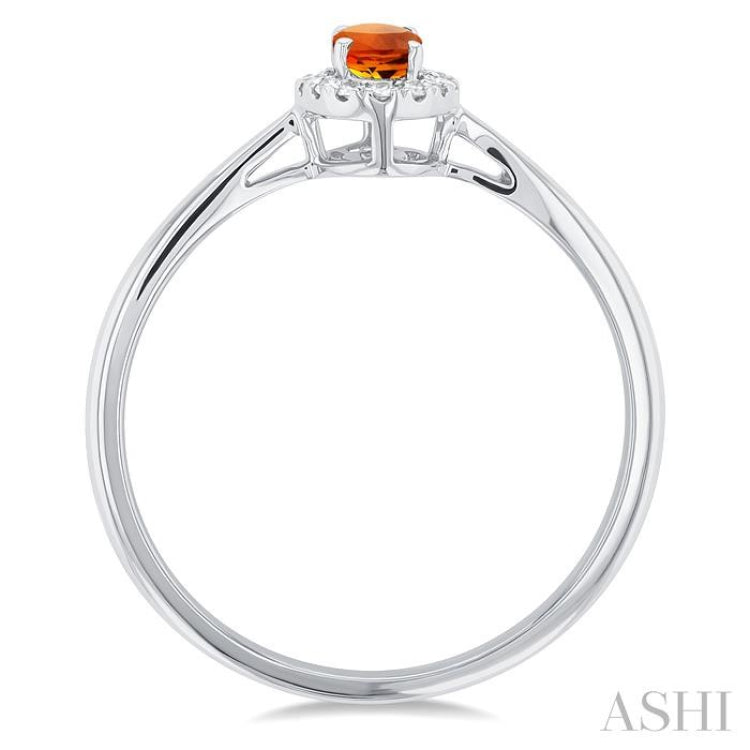 5x3 MM Oval Shape Citrine and 1/20 Ctw Single Cut Diamond Halo Semi-Precious Ring in 14K White Gold