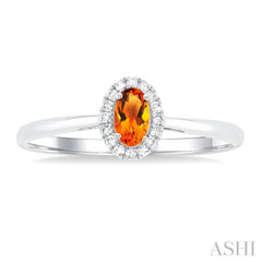 5x3 MM Oval Shape Citrine and 1/20 Ctw Single Cut Diamond Halo Semi-Precious Ring in 10K White Gold
