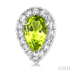 5x3 MM Pear Shape Peridot and 1/8 Ctw Single Cut Diamond Halo Semi-Precious Stud Earrings in 14K White Gold