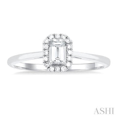 5x3 MM Octagonal Shape White Topaz and 1/20 Ctw Single Cut Diamond Halo Semi-Precious Ring in 14K White Gold