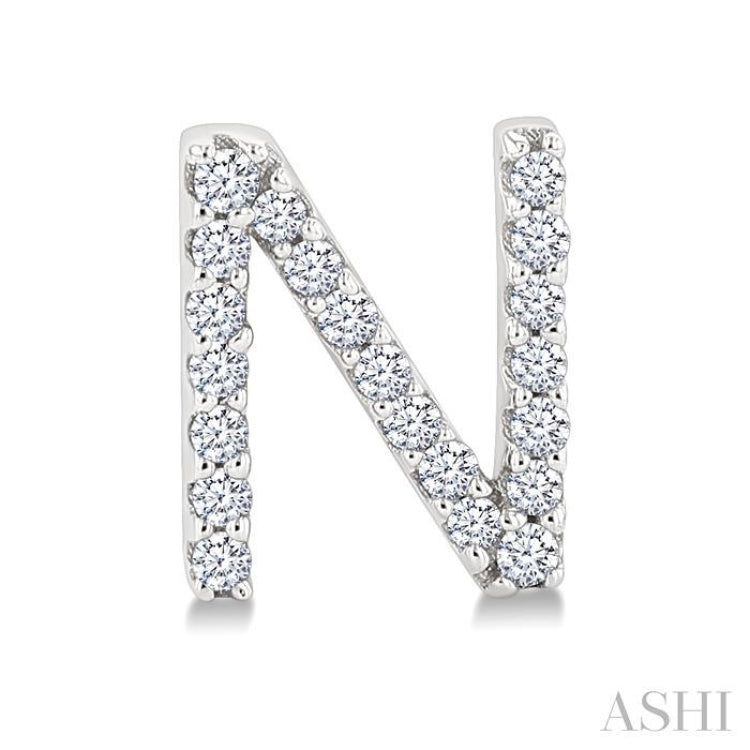 1/8 Ctw Initial 'N' Single Cut Diamond Earrings in 10K White Gold