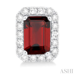 6x4 MM Octagonal Shape Garnet and 1/4 Ctw Round Cut Diamond Halo Semi-Precious Stud Earrings in 14K White Gold