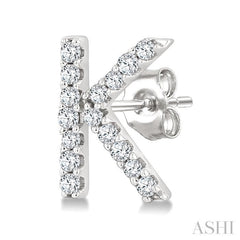 1/10 Ctw Initial 'K' Single Cut Diamond Earrings in 10K White Gold