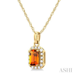 5x3 MM Octagonal Shape Citrine and 1/20 Ctw Single Cut Diamond Halo Semi-Precious Pendant with Chain in 10K Yellow Gold
