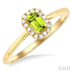5x3 MM Octagonal Shape Peridot and 1/20 Ctw Single Cut Diamond Halo Semi-Precious Ring in 14K Yellow Gold