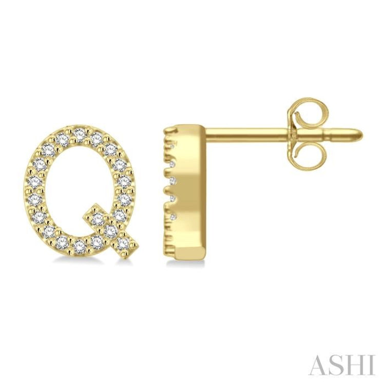 1/8 Ctw Initial 'Q' Round Cut Diamond Earrings in 10K Yellow Gold