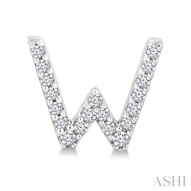 1/8 Ctw Initial 'W' Round Cut Diamond Earrings in 10K White Gold