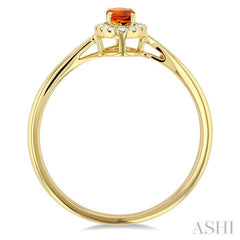 5x3 MM Oval Shape Citrine and 1/20 Ctw Single Cut Diamond Halo Semi-Precious Ring in 14K Yellow Gold
