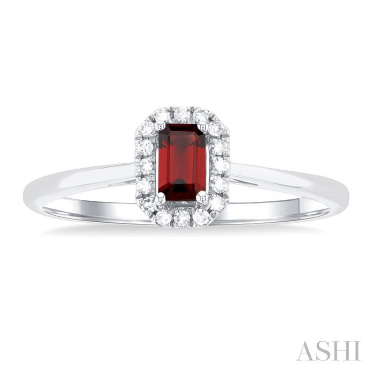 5x3 MM Octagonal Shape Garnet and 1/20 Ctw Single Cut Diamond Halo Semi-Precious Ring in 14K White Gold