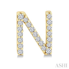 1/8 Ctw Initial 'N' Round Cut Diamond Earrings in 10K Yellow Gold