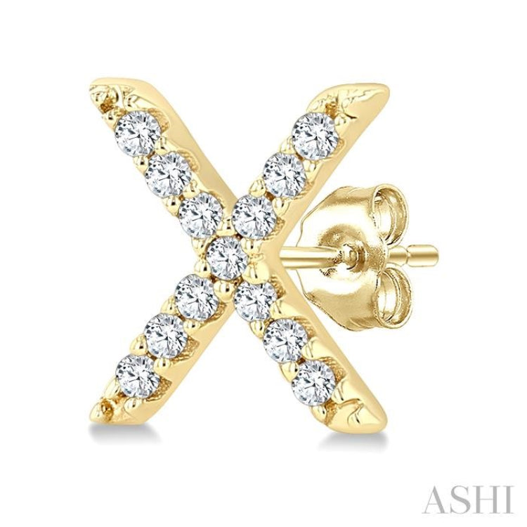 1/10 Ctw Initial 'X' Round Cut Diamond Earrings in 10K Yellow Gold