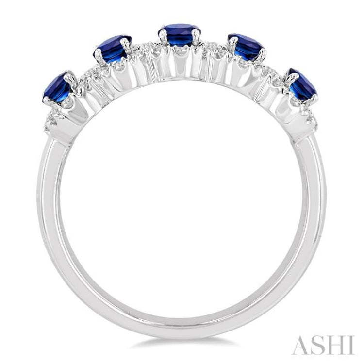 4x3 MM Oval Cut Sapphire and 1/3 Ctw Round Cut Diamond Precious Wedding Band in 14K White Gold
