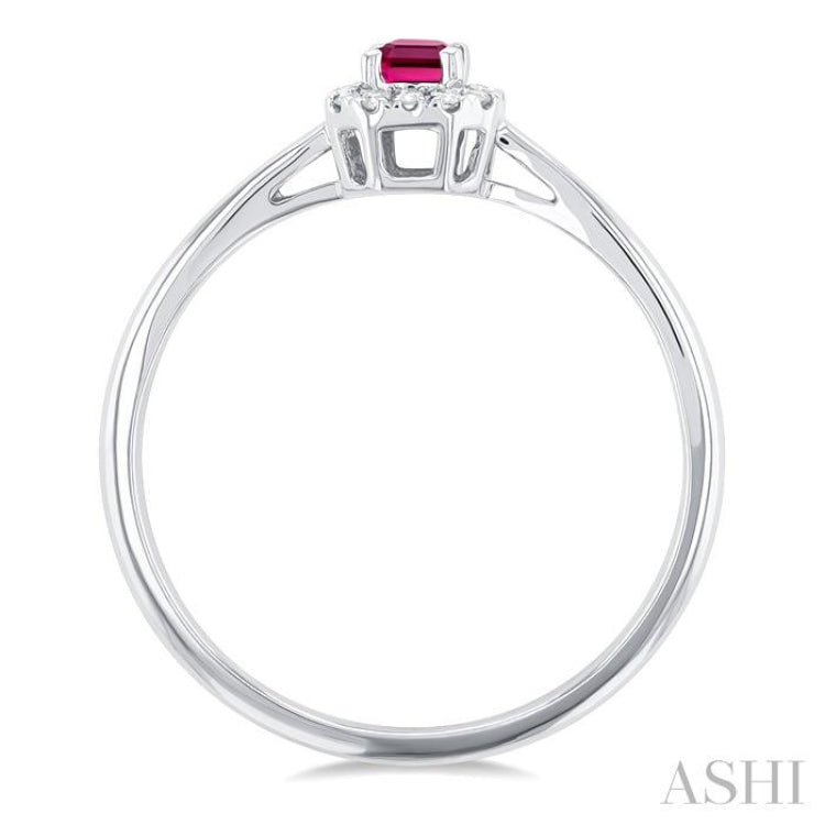5x3 MM Octagonal Shape Pink Tourmaline and 1/20 Ctw Single Cut Diamond Halo Semi-Precious Ring in 10K White Gold