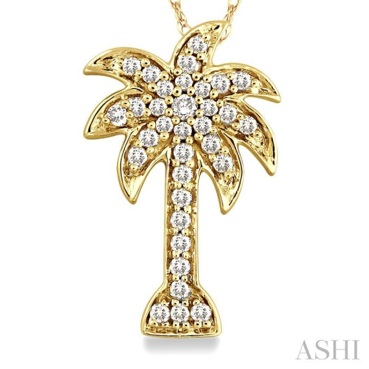 1/10 Ctw Palm Tree Round Cut Diamond Pendant in 10K Yellow Gold with Chain