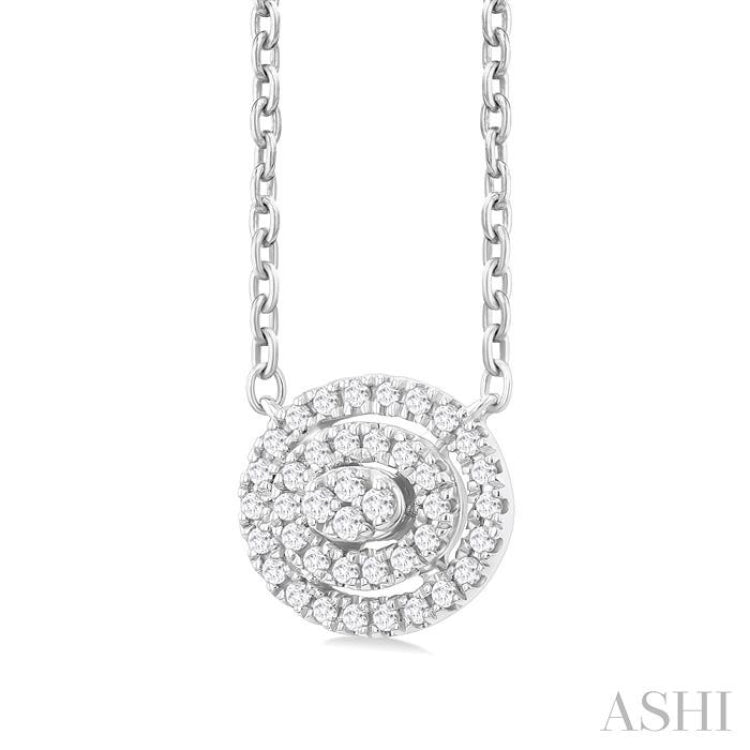 1/6 Ctw Double Halo Oval Shape Petite Round Cut Diamond Fashion Pendant With Chain in 10K White Gold