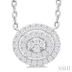 1/6 Ctw Double Halo Oval Shape Petite Round Cut Diamond Fashion Pendant With Chain in 10K White Gold