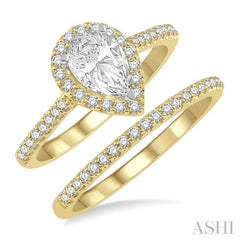 1/2 Ctw Diamond Wedding Set With 3/8 Ctw Pear Cut Engagement Ring and 1/10 Ctw Wedding Band in 14K Yellow and White Gold