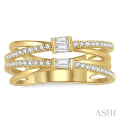 3/8 Ctw Criss-Cross Baguette and Round Diamond Fashion Ring in 14K Yellow Gold