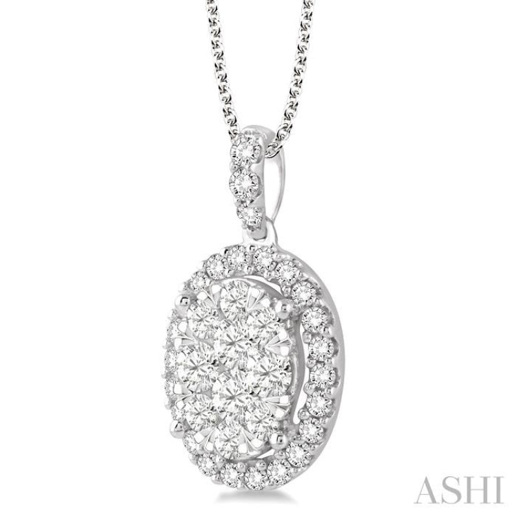2 Ctw Oval Shape Diamond Lovebright Pendant in 14K White Gold with Chain