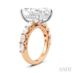 1 1/3 Ctw Emerald Shape Oval and Round Cut Diamond Semi-Mount Engagement Ring in 14K Rose and White Gold