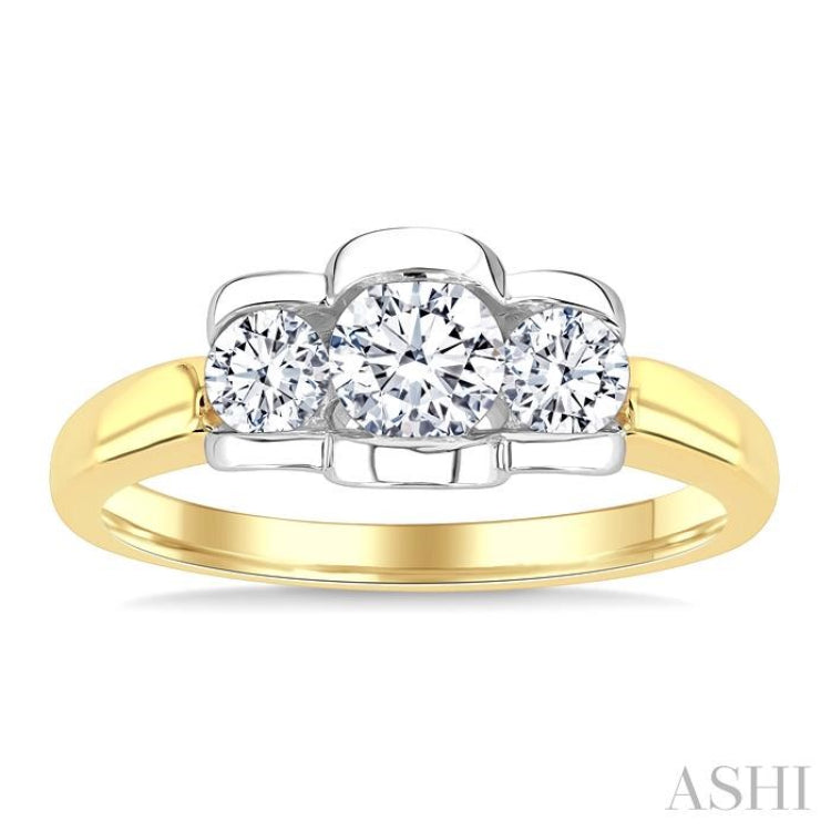 3/4 Ctw 3-Stone Round Cut Diamond Fashion Ring in 14K Yellow and White Gold
