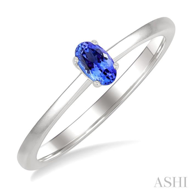 5X3 MM Oval Shape Tanzanite Semi-Precious Solitaire Ring in 14K White Gold