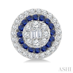 1/3 Ctw Circular Shape 1.00MM Round Cut Sapphire, Baguette and Round Cut Diamond Fusion Precious Stud Earrings in 14K White Gold