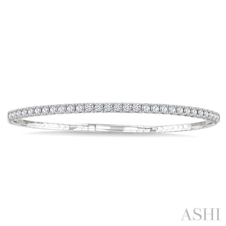 2 Ctw Round Cut Diamond Halfway Straight Flex Bangle in 14K White Gold
