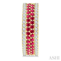 5/8 Ctw Twin Row 1.50MM Round Cut Ruby and Round Cut Diamond Precious Hoop Earring in 14K Yellow Gold