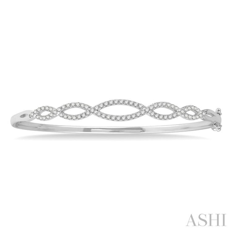 3/4 Ctw Open Infinity Round Cut Diamond Fashion Bangle in 14K White Gold