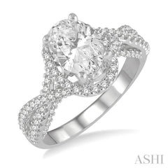 1/2 Ctw Criss Cross Shank Oval Semi-Mount Round Cut Diamond Engagement Ring in 14K White Gold
