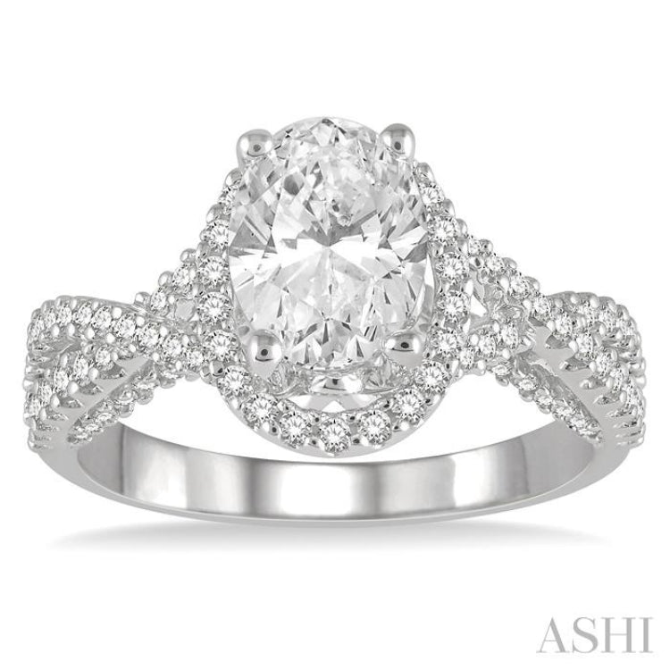 1/2 Ctw Criss Cross Shank Oval Semi-Mount Round Cut Diamond Engagement Ring in 14K White Gold