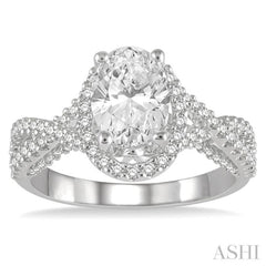 1/2 Ctw Criss Cross Shank Oval Semi-Mount Round Cut Diamond Engagement Ring in 14K White Gold