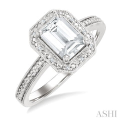 7X5 MM Octagon Shape White Topaz and 1/50 Ctw Round Cut Diamond Semi-Precious Ring in Sterling Silver