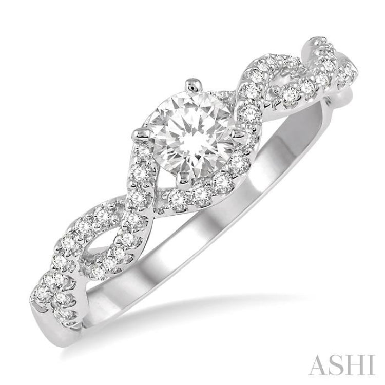1/5 Ctw Entwined Semi-Mount Round Center Diamond Engagement Ring in 14K White Gold