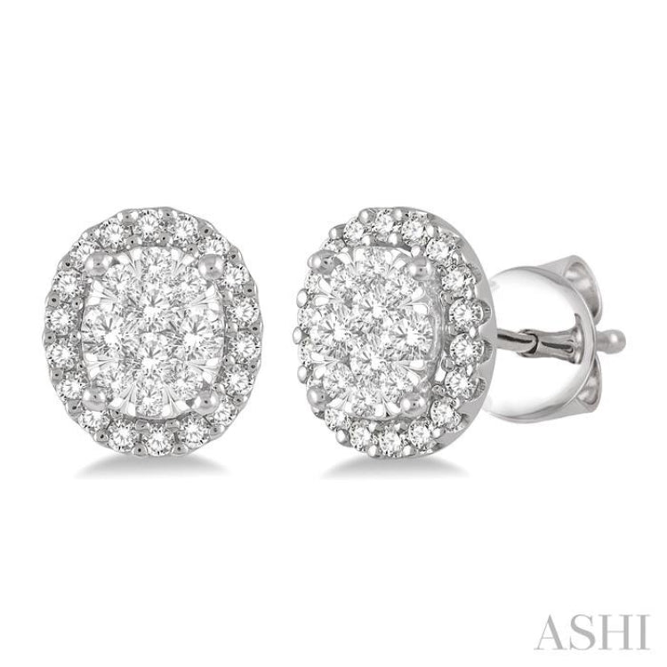 1/3 Ctw Oval Shape Lovebright Round Cut Diamond Stud Earrings in 14K White Gold